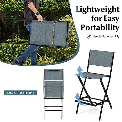 Outdoor Folding Bar Height Stool Set Of 4 With Metal Frame And Footrest