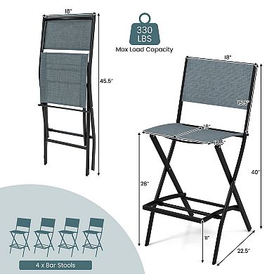 Outdoor Folding Bar Height Stool Set Of 4 With Metal Frame And Footrest