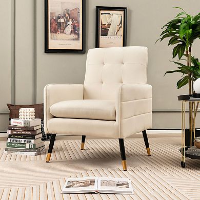 Linen Fabric Accent Chair With Removable Seat Cushion