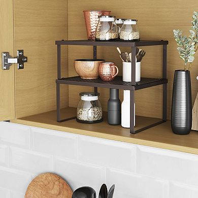 Cabinet Shelf Organizer, Stackable, Expandable, Set of 2 Metal Kitchen Counter Shelves