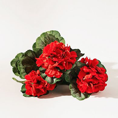 Red Geranium Floral Bush (set Of 2)