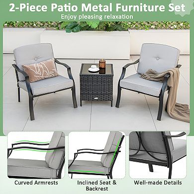 2 Pieces Patio Metal Chairs with Seat and Back Cushions for Yard