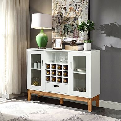 Wood Wine Storage Cabinet Sideboard Console Buffet Server-white