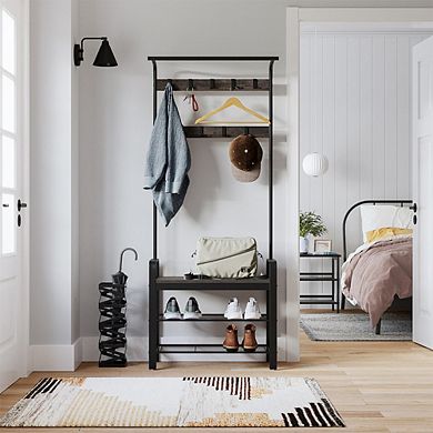 Coat Rack, Shoe Bench, Hall Tree With Storage Shelf For Entryway