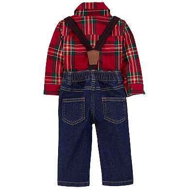 Baby Boy Carter's 3-Piece Plaid Dress Me Up Bodysuit, Pants & Suspenders Set