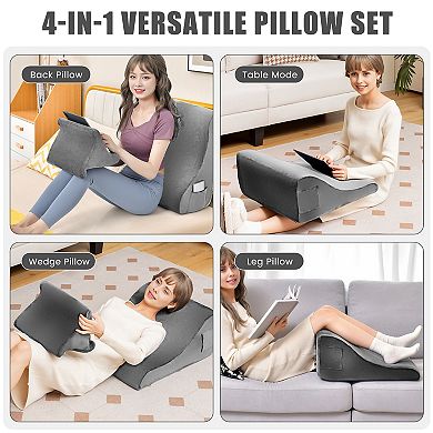 Bed Wedge Pillow With Tablet Pillow Stand And Side Pockets
