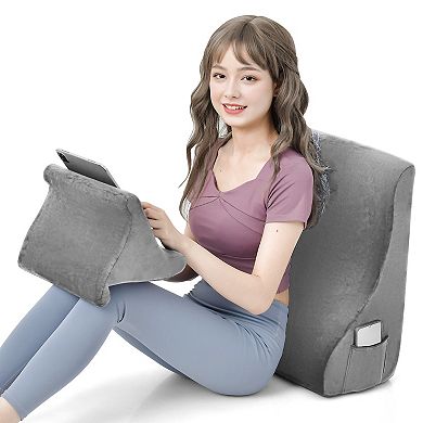 Bed Wedge Pillow With Tablet Pillow Stand And Side Pockets