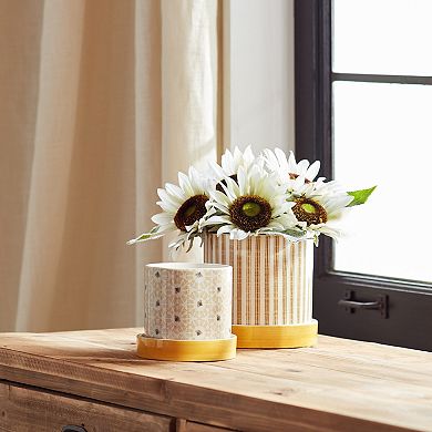 Geometric Pattern Planter With Plate (set Of 2)