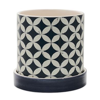 Geometric Pattern Planter With Plate (set Of 2)