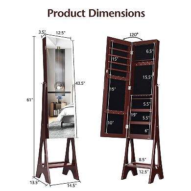 Freestanding LED Jewelry Cabinet Armoire Organizer with Bevel Edge Mirror