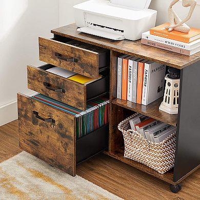 Industrial 3-drawer File Cabinet, Mobile Lateral Filing Cabinet