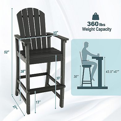 30 Inches Counter Height Outdoor Hdpe Bar Stool With Armrests And Footrest