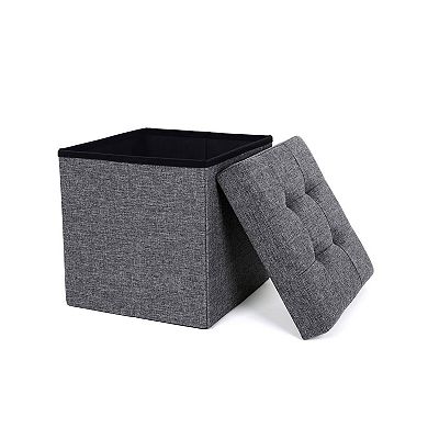 Folding Storage Ottoman Cube Footrest Stool Coffee Table Puppy Step, Fabric, Dark Grey