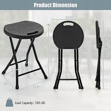 Set Of 2 18 Inch Collapsible Round Stools With Handle-black