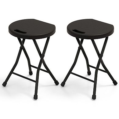 Set Of 2 18 Inch Collapsible Round Stools With Handle-black