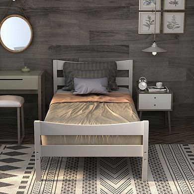 Twin Size Rustic Style Platform Bed Frame With Headboard And Footboard