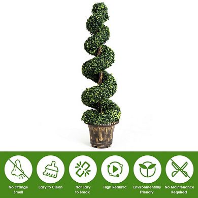 2 Pieces 4 Feet Artificial Décor Green Boxwood Spiral Tree Set