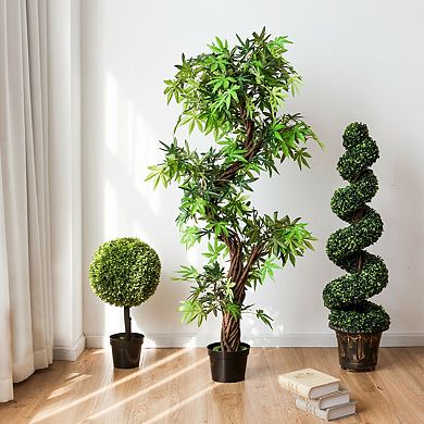 2 Pieces 4 Feet Artificial Décor Green Boxwood Spiral Tree Set