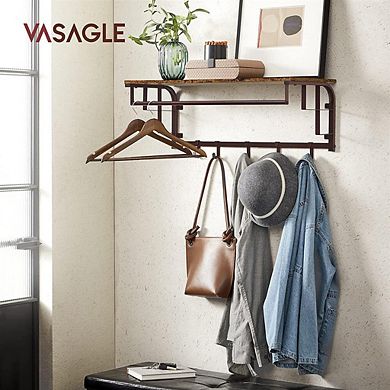 Wall-mounted Coat Rack, Wall Hook Rack With Hanging Rail, 5 Removable Hooks