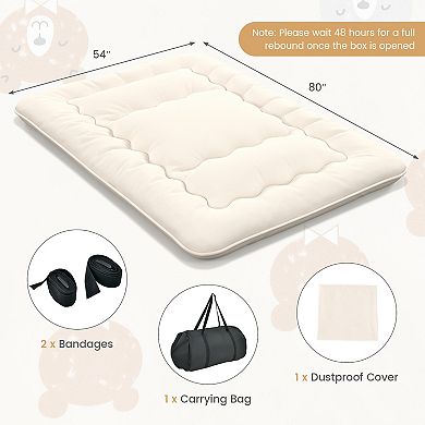 Futon Mattress Floor Sleeping Pad With Washable Cover Beige-Full Size