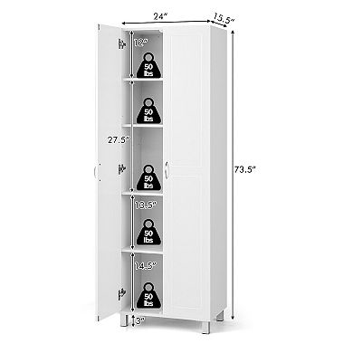 73.5 Inch Freestanding Double Door Tall Versatile Storage Organizer-white