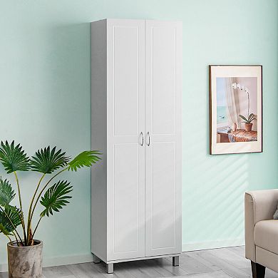 73.5 Inch Freestanding Double Door Tall Versatile Storage Organizer-white