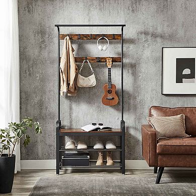 Coat Rack, Hall Tree With Shoe Bench For Entryway, Industrial Accent Furniture With Steel Frame