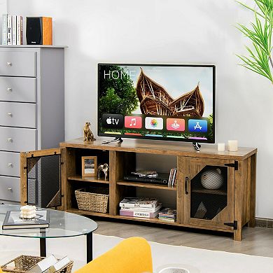Tv Stand For Tvs Up To 65-inch With 2 Metal Mesh Doors And Ad-rustic Brown