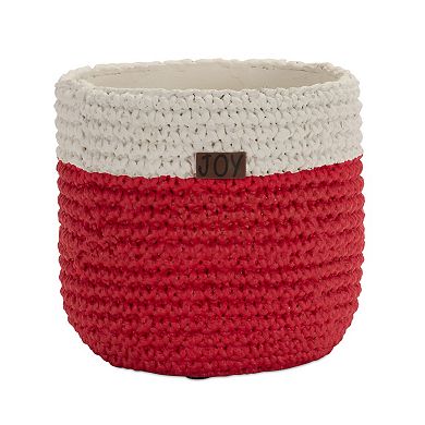 Woven Basket Design Resin Joy Planter (set Of 2)