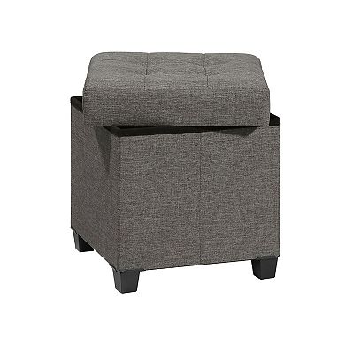 Collapsible Cube Storage Ottoman Foot Stool Comfortable Seat With Wooden Feet And Lid, Soft Padding