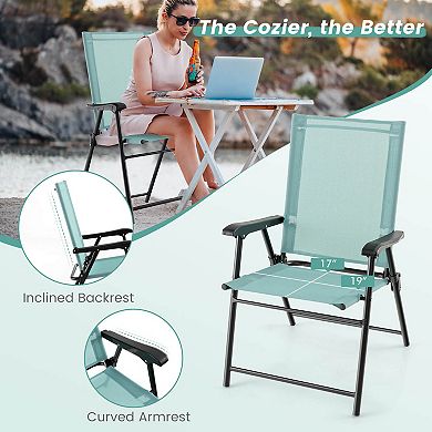 2 Set Of Patio Dining Chair With Armrests And Metal Frame