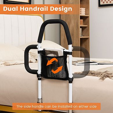 Safety Bed Assist Rail With Dual Handrail-white