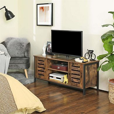Industrial Tv Console Unit With Shelves, Cabinet With Storage, Louvered Doors