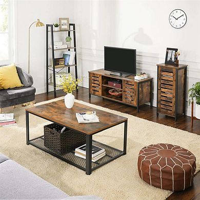Industrial Tv Console Unit With Shelves, Cabinet With Storage, Louvered Doors