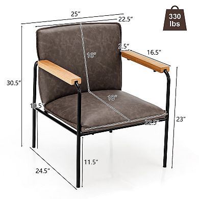 Pu Leather Accent Chair With Rubber Wood Armrests