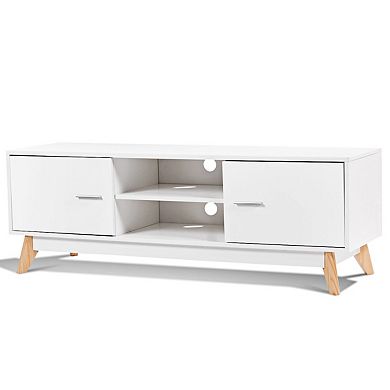 Wooden Tv Stand With 2 Storage Cabinets  And 2 Open Shelves For 60 Inch Tv