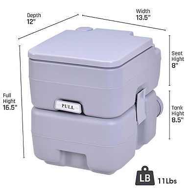 5.3 Gallon Portable Toilet With Waste Tank And Built-in Rotating Spout-Grey