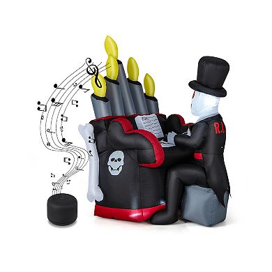 5.2 Feet Halloween Inflatable Skeleton Playing Piano With Bluetooth Speaker