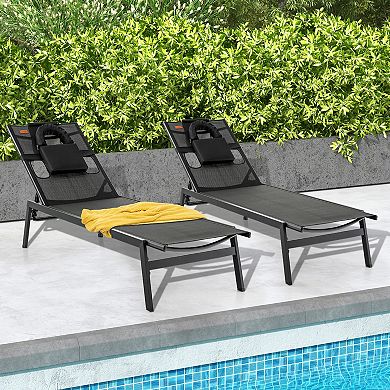 Patio Sunbathing Lounge Chair 5-position Adjustable Tanning Chair-black