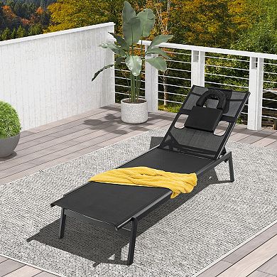 Patio Sunbathing Lounge Chair 5-position Adjustable Tanning Chair-black