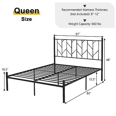 Platform Bed Frame With Sturdy Metal Slat Support