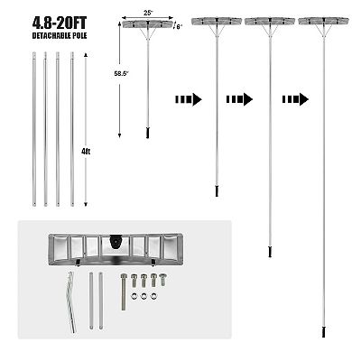 Sectional Snow Roof Rake With Built - in Wheels