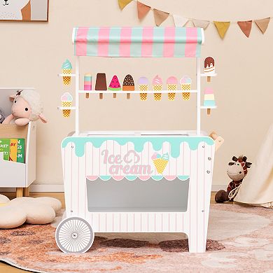 Kid's Ice Cream Cart Playset With Display Rack And Accessories