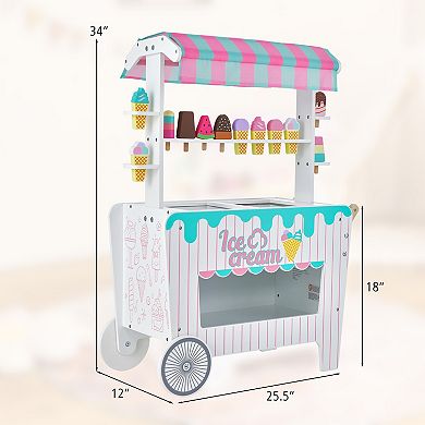 Kid's Ice Cream Cart Playset With Display Rack And Accessories