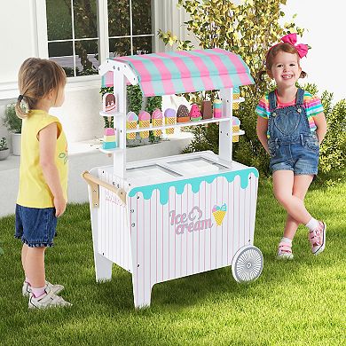 Kid's Ice Cream Cart Playset With Display Rack And Accessories