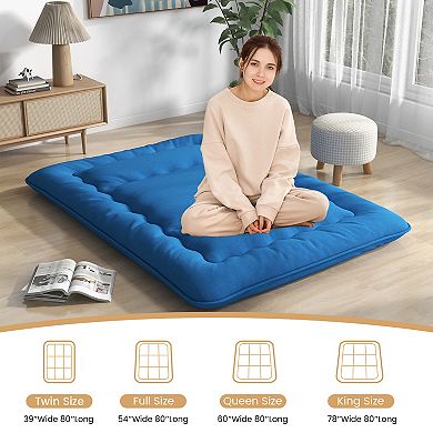 Foldable Futon Mattress With Washable Cover And Carry Bag For Camping Blue-Queen Size