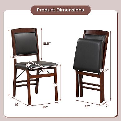 Set Of 2 Folding Dining Chairs With Padded Seat And High Backrest-brown