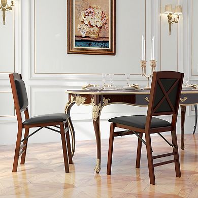 Set Of 2 Folding Dining Chairs With Padded Seat And High Backrest-brown