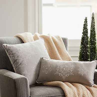 Bead Embroidered Chic Silver Snowflake Pillow (set Of 2)