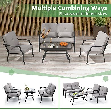 4 Pieces Outdoor Conversation Set With Seat Back Cushions And Waist Pillows - Gray